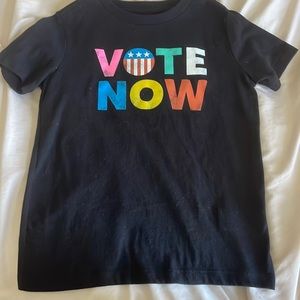 black tee “vote now” tee for kids